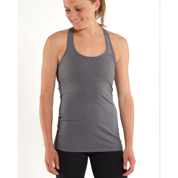 Lululemon Cool‎ Racerback Tank Top Women’s Sz S/4 White Black Microstripe W1256S - Picture 1 of 12